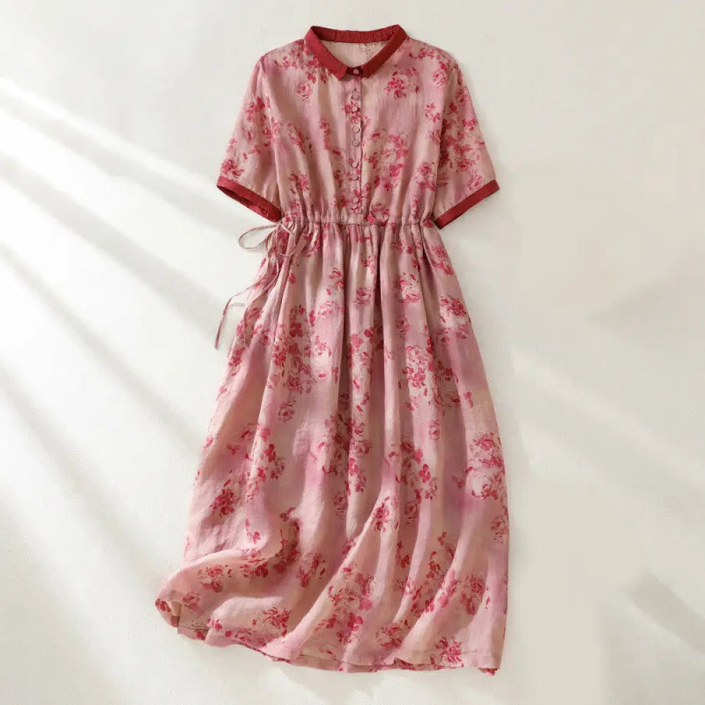 BWOOOH Printing Buttons Drawstring High Waist Short Sleev