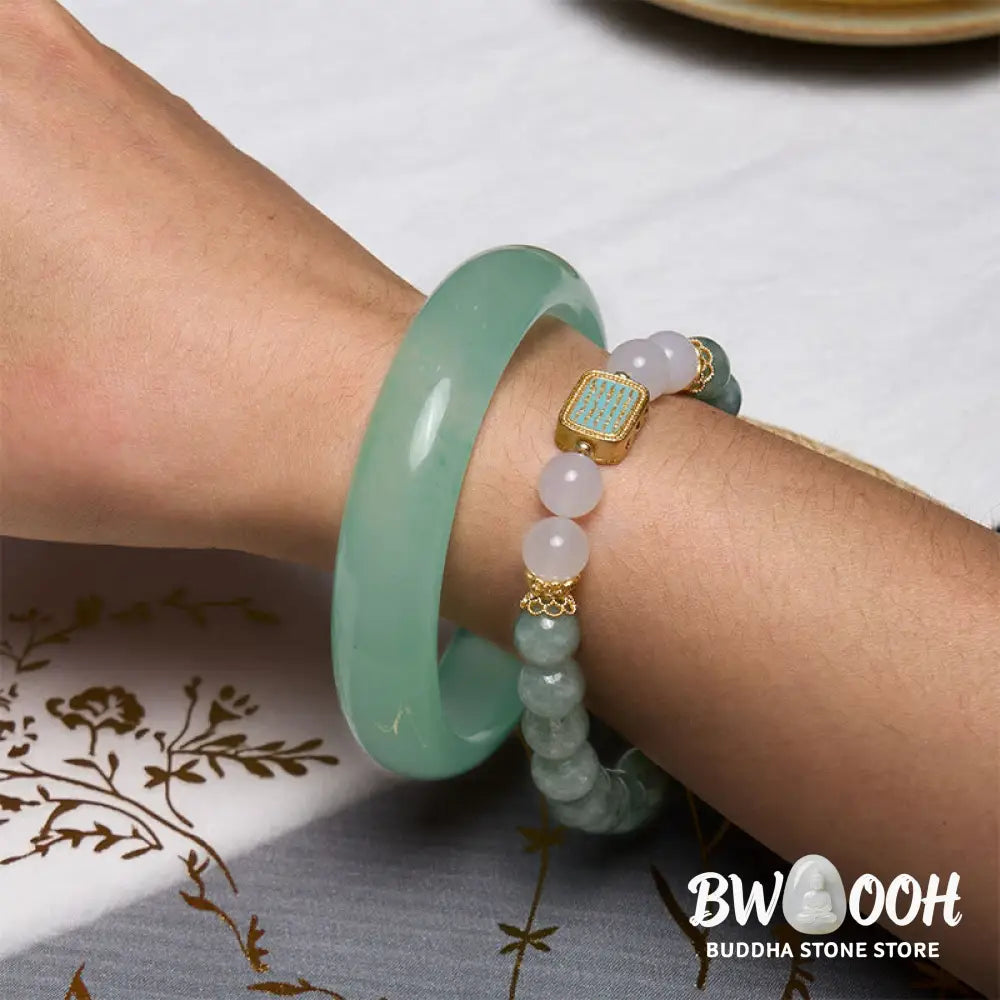 Buddha Stones Promote New Beginnings Mint Green Jade Bracelet Bangle Bundle - Bundle