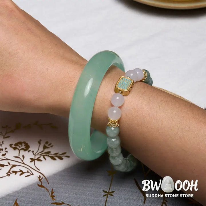 Buddha Stones Promote New Beginnings Mint Green Jade Bracelet Bangle Bundle - Bundle
