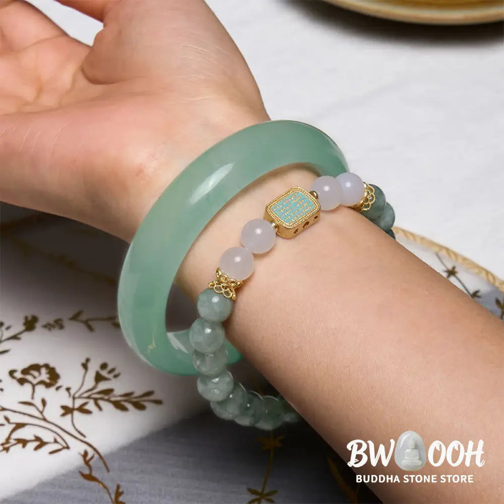 Buddha Stones Promote New Beginnings Mint Green Jade Bracelet Bangle Bundle - Bundle