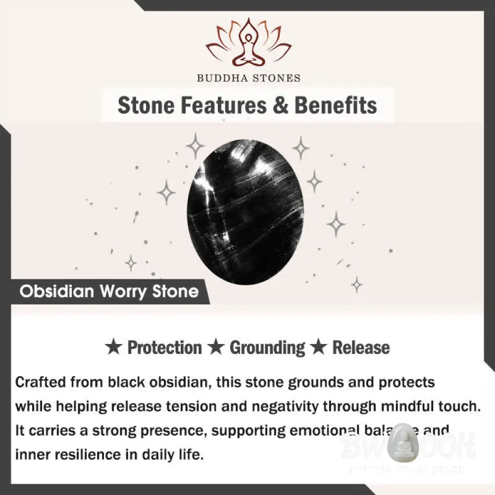 Buddha Stones Protection &amp; Grounding Natural Small Black Obsidian Worry Stone Crystal Decor 3.5*4.5cm - Black Obsidian