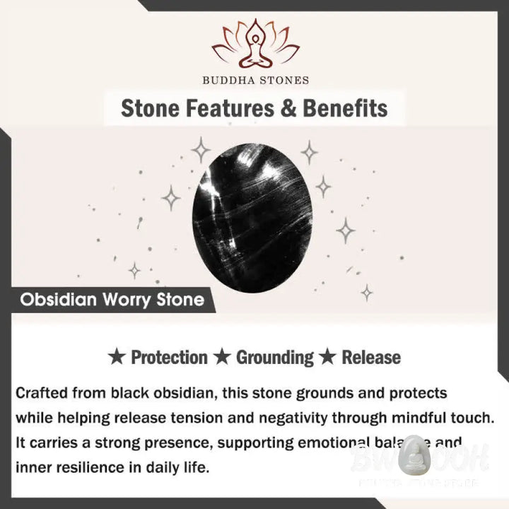 Buddha Stones Protection &amp; Grounding Natural Small Black Obsidian Worry Stone Crystal Decor 3.5*4.5cm - Black Obsidian