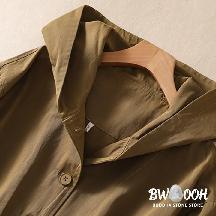 Buddha Stones Pure Color Hooded Women’s Long Sleeve Cotton Jacket With Pockets - Women’s Jacket