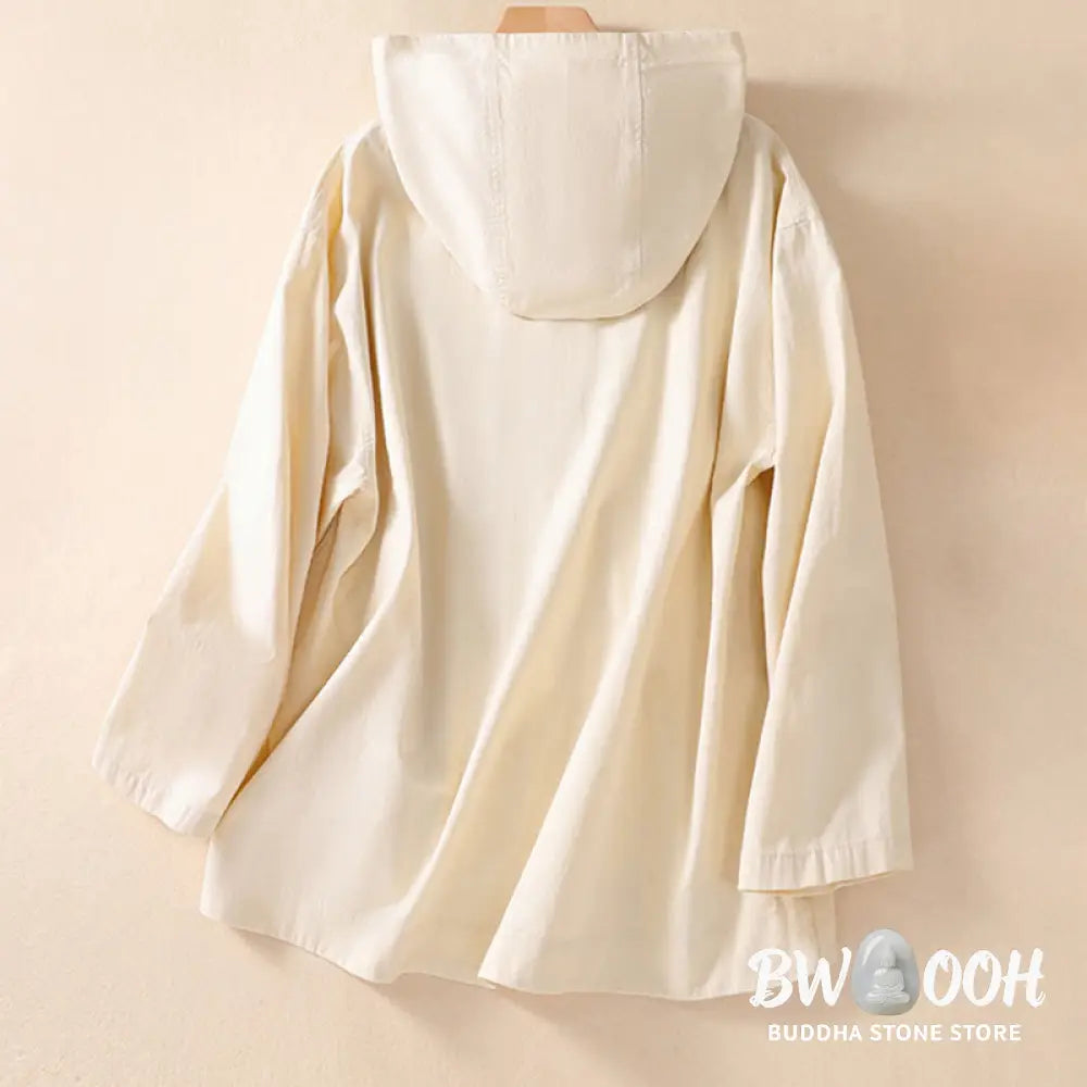 Buddha Stones Pure Color Hooded Women’s Long Sleeve Cotton Jacket With Pockets - Women’s Jacket