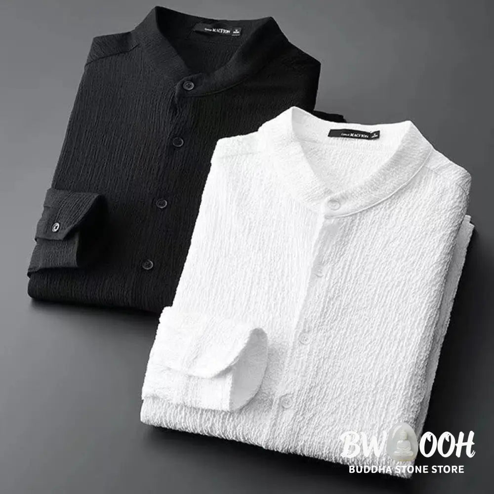 Buddha Stones Pure Color Long Sleeve Top Pants Clothing Men’s Set - Men’s Meditation Cloth