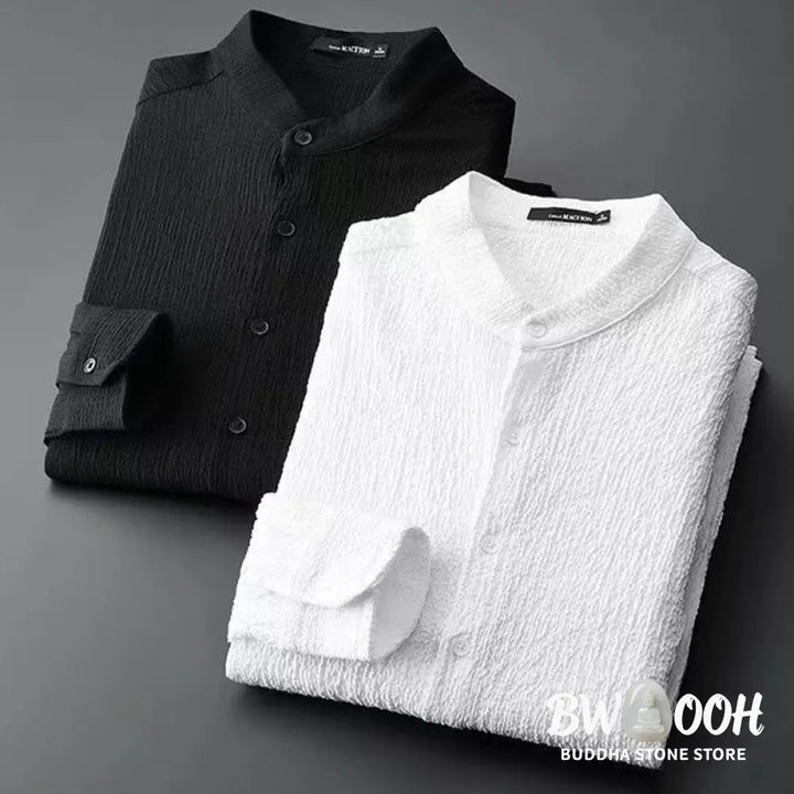 Buddha Stones Pure Color Long Sleeve Top Pants Clothing Men’s Set - Men’s Meditation Cloth