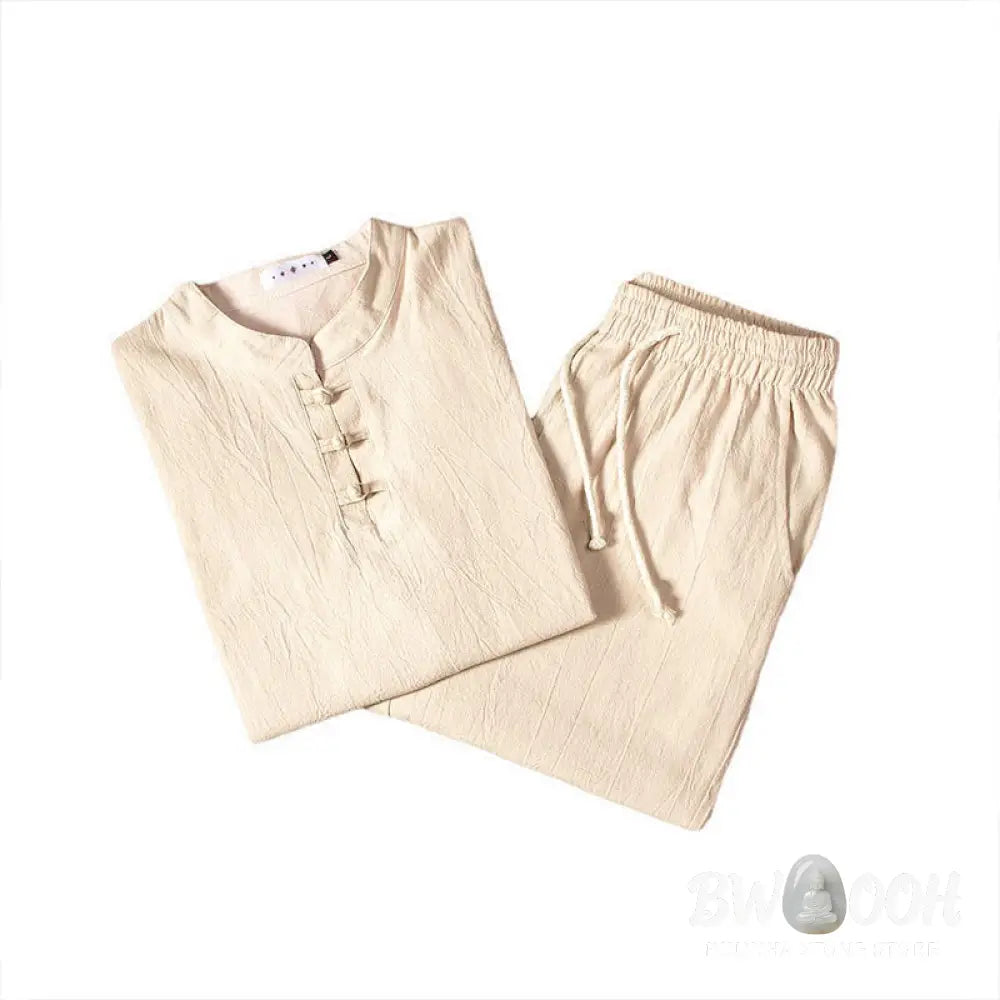 Buddha Stones Pure Color Long Sleeve Top Pants Clothing Men&