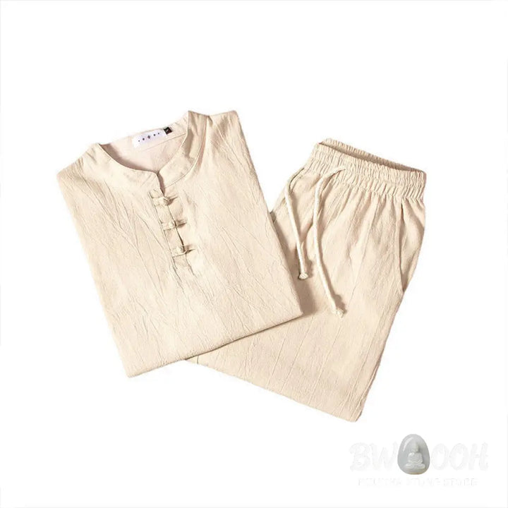 Buddha Stones Pure Color Long Sleeve Top Pants Clothing Men&