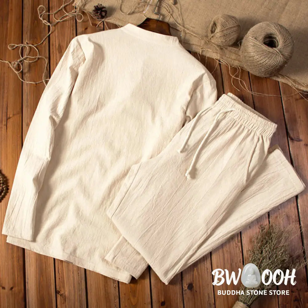 Buddha Stones Pure Color Long Sleeve Top Pants Clothing Men&