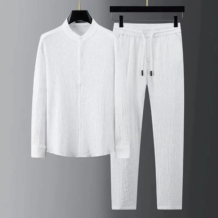 Buddha Stones Pure Color Long Sleeve Top Pants Clothing Men’s Set - White / US/UK/AU34，EU44 (M) - Men’s Meditation Cloth