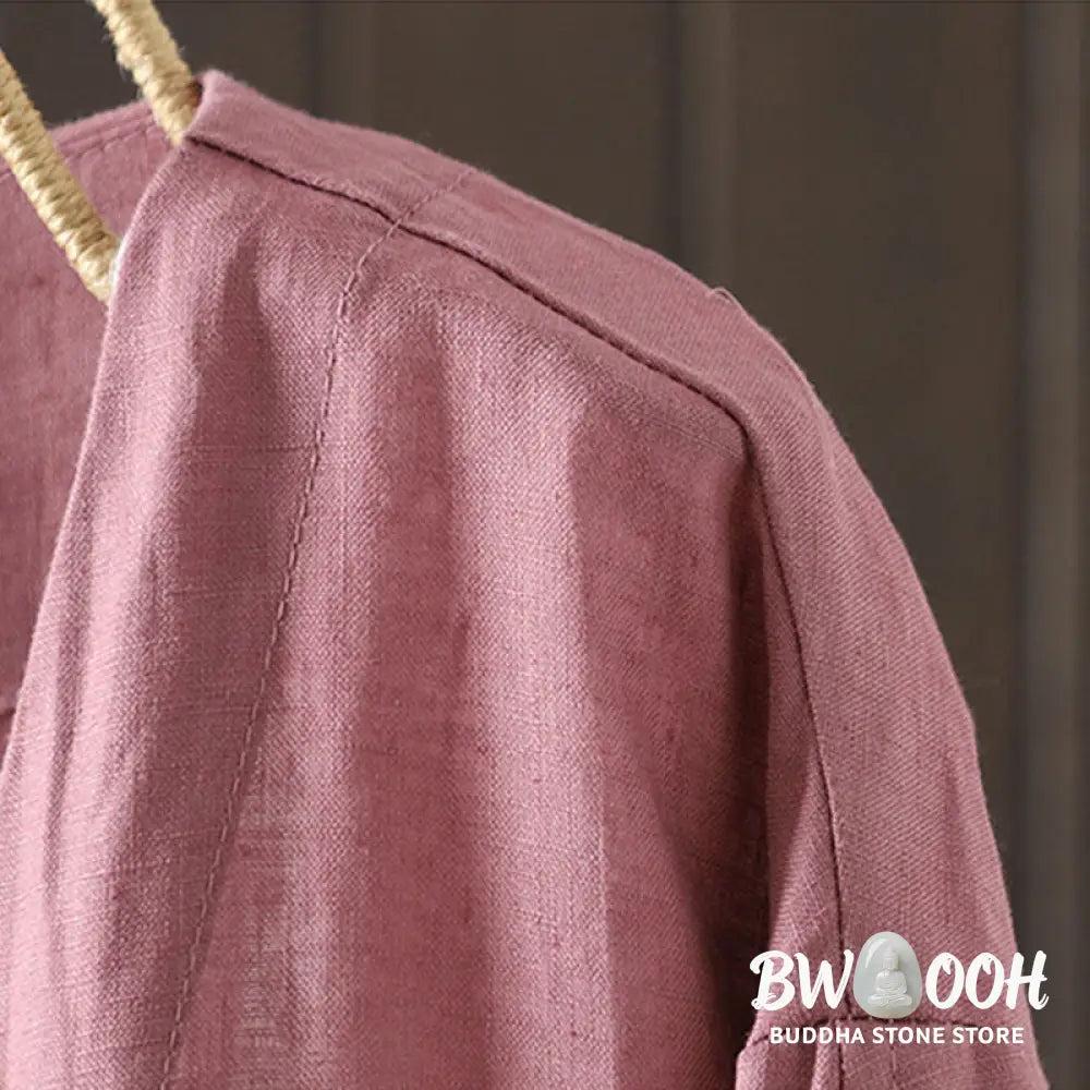 Buddha Stones Pure Color V-neck Women’s Cotton Jacket With Pockets - Women’s Jacket