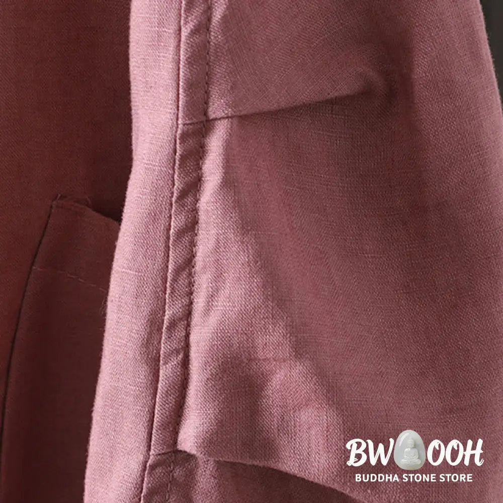 Buddha Stones Pure Color V-neck Women’s Cotton Jacket With Pockets - Women’s Jacket