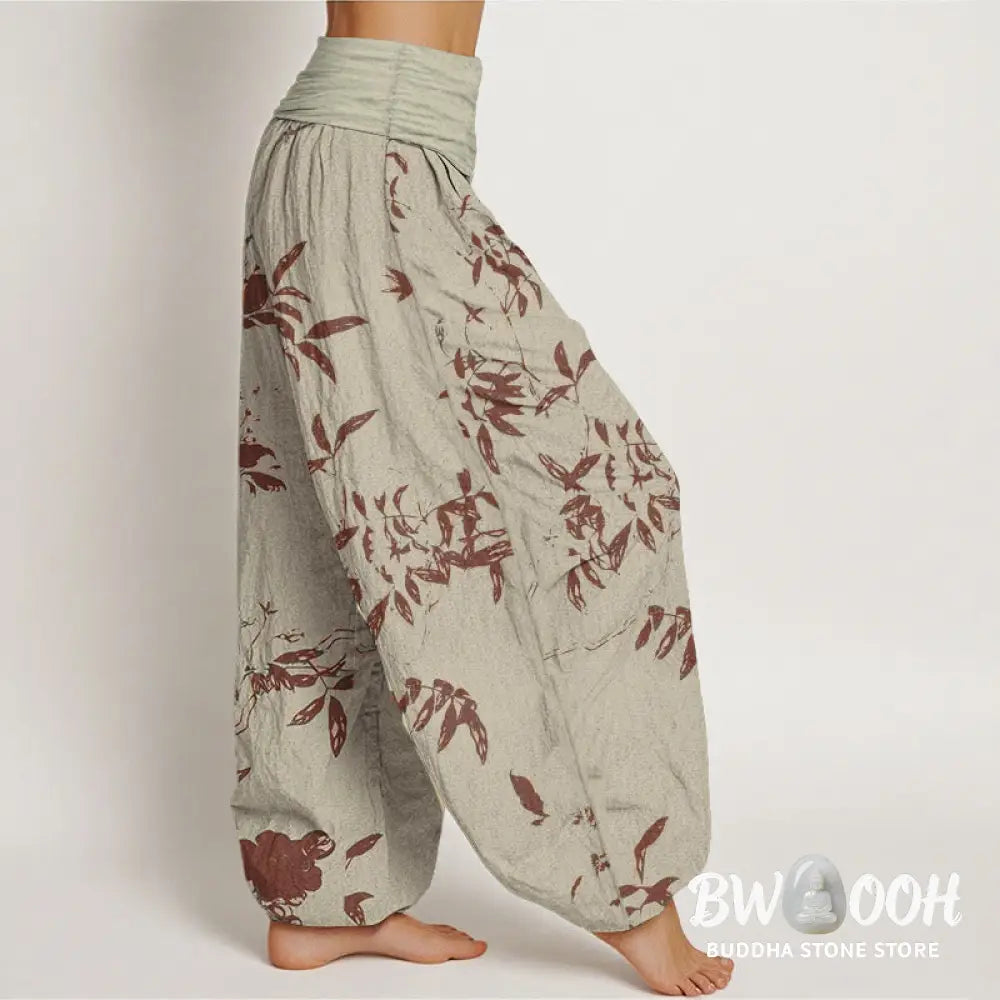 Buddha Stones Pure Cotton Branch Pattern Women’s Elastic Waist Harem Pants - Women’s Harem Pants