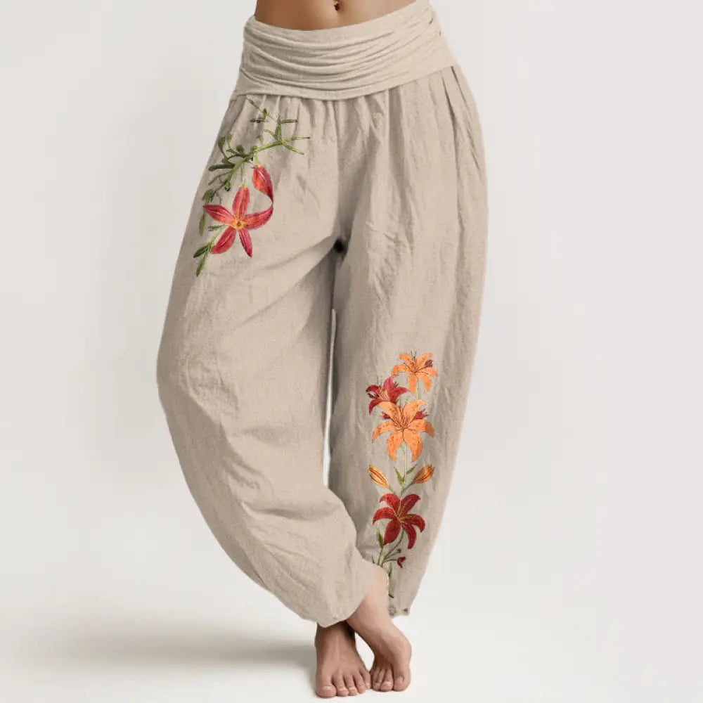 BWOOOH printed harem pants - Pure Cotton Brightly Colored Lilies Five