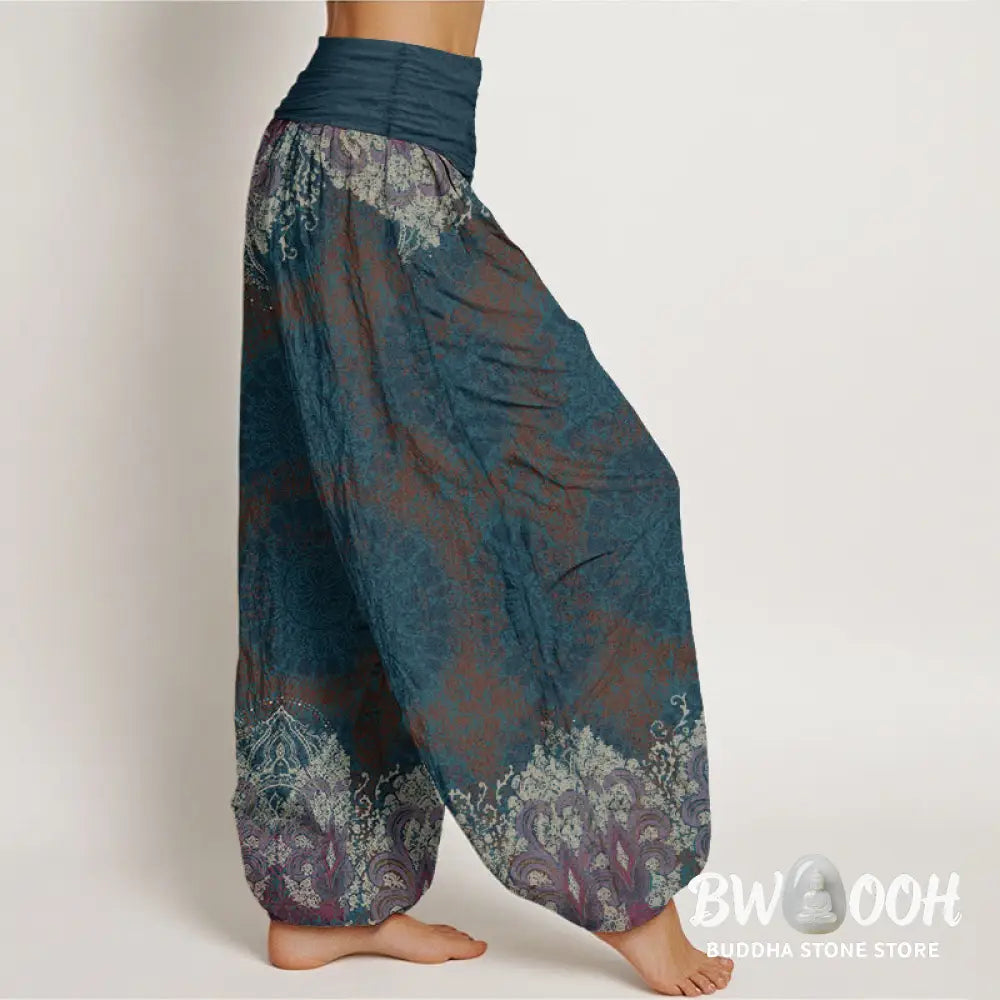 Buddha Stones Pure Cotton Casual Lycoris Radiata Mandala Pattern Women’s Elastic Waist Harem Pants - Women’s Harem Pants