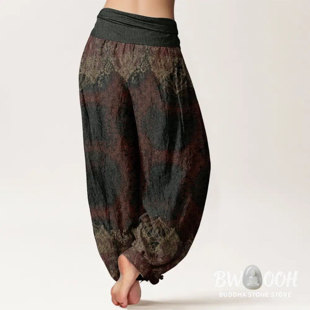 Buddha Stones Pure Cotton Casual Lycoris Radiata Mandala Pattern Women’s Elastic Waist Harem Pants - Women’s Harem Pants