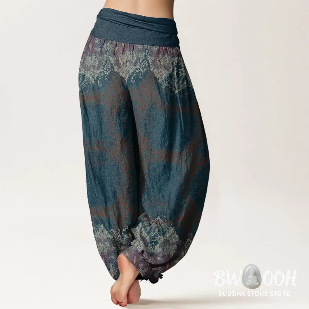 Buddha Stones Pure Cotton Casual Lycoris Radiata Mandala Pattern Women’s Elastic Waist Harem Pants - Women’s Harem Pants