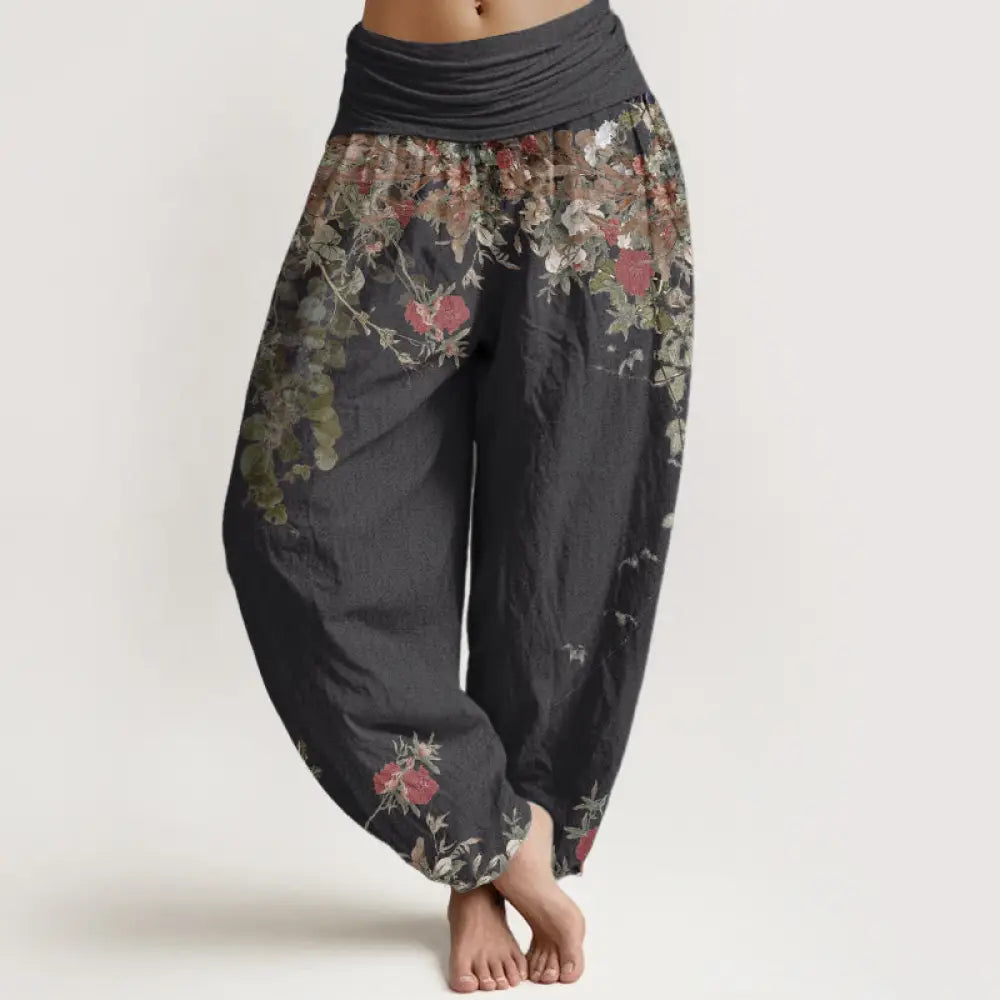 BWOOOH printed harem pants - Pure Cotton Casual Red Peony Flower Vine
