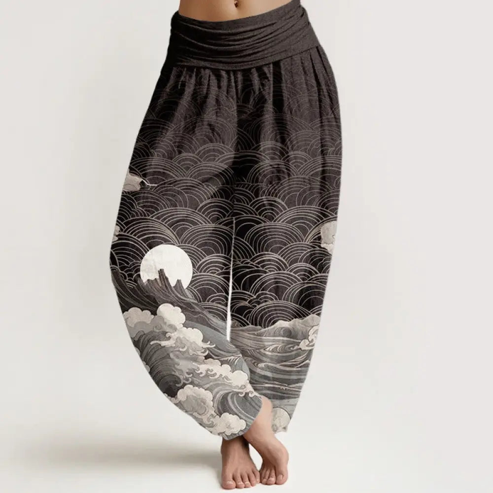 BWOOOH printed harem pants - Pure Cotton Casual Wave Moon Mountain Pa