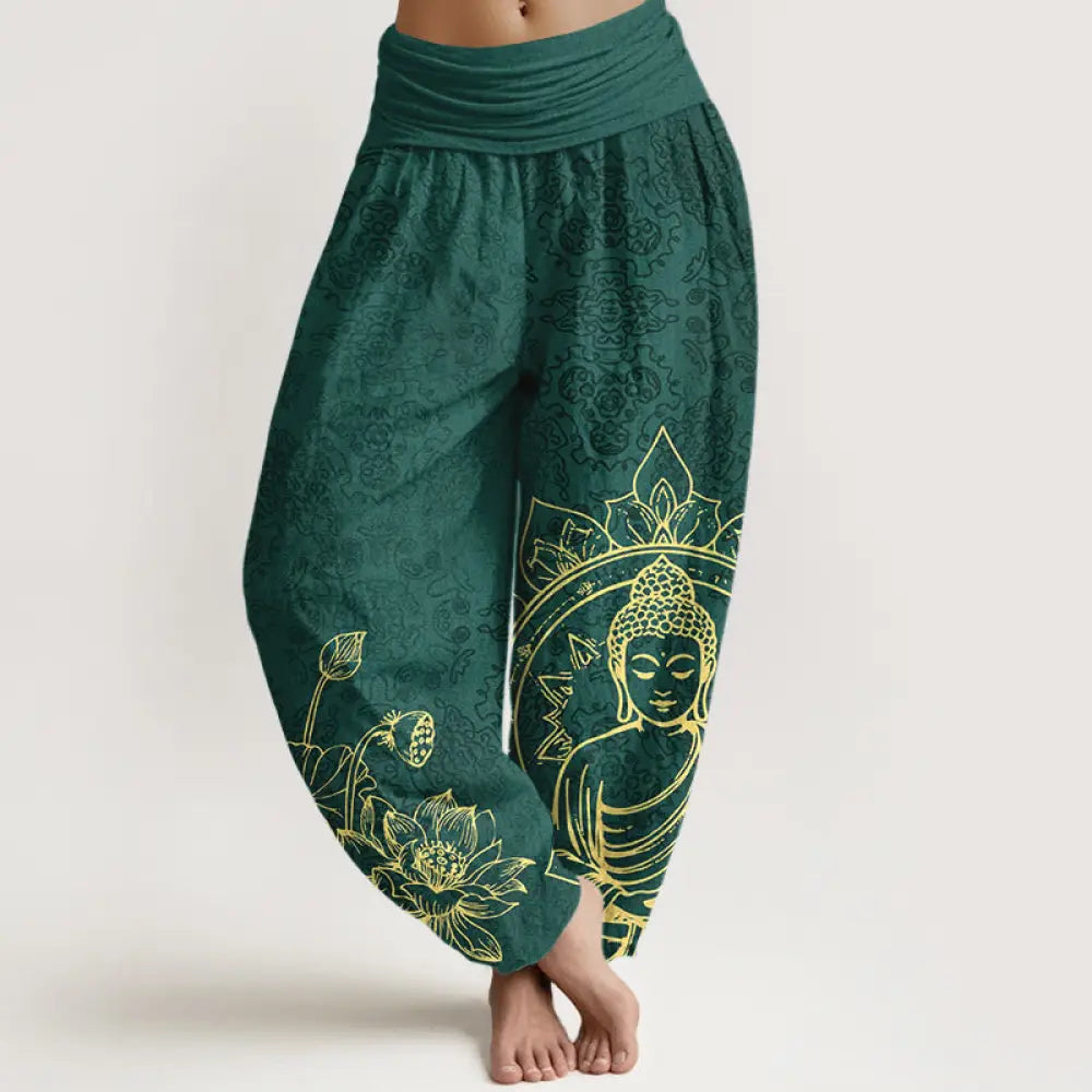 BWOOOH lotus print harem pants - Pure Cotton Classical Lotus Flower Seedp