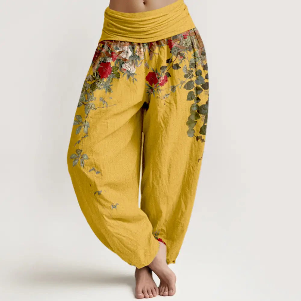 BWOOOH printed harem pants - Pure Cotton Colourful Flower Leaves Patt