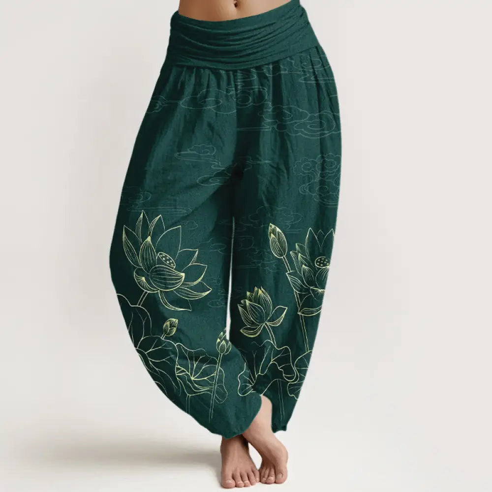 BWOOOH lotus print harem pants - Pure Cotton Concise Lotus Flower Leaf Po