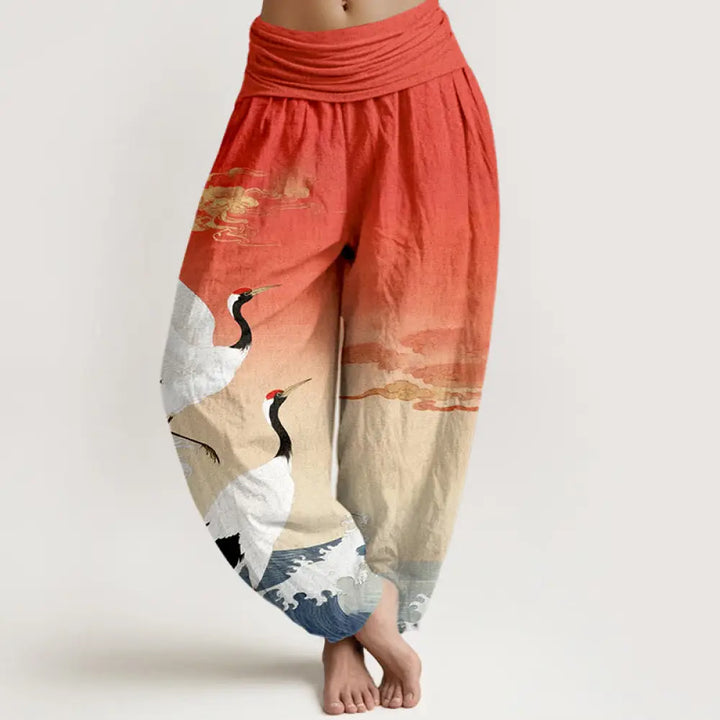 BWOOOH printed harem pants - Pure Cotton Cranes Auspicious Clouds Oce
