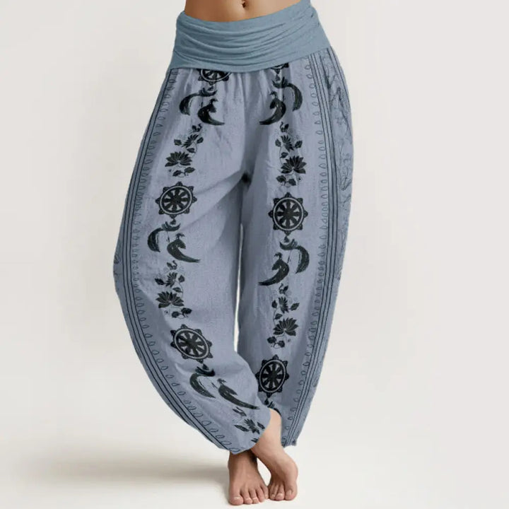 BWOOOH lotus print harem pants - Pure Cotton Dharma Wheel Lotus OM Patter