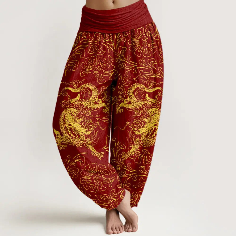 BWOOOH printed harem pants - Pure Cotton Dragon Floral Women's Elasti