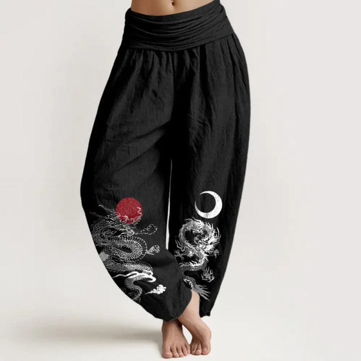 BWOOOH printed harem pants - Pure Cotton Dragon Sun Moon Pattern Wome