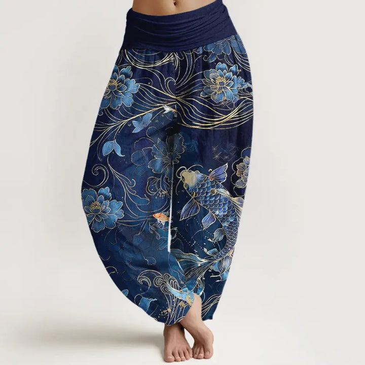 BWOOOH koi fish print harem pants - Pure Cotton Dreamlike Koi Fish Peony Cur