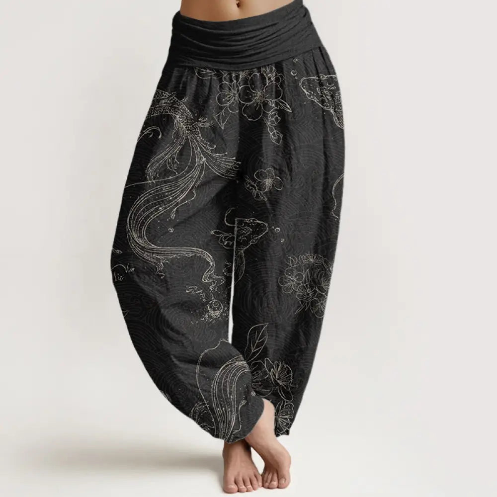 BWOOOH koi fish print harem pants - Pure Cotton Koi Fish Floral Pattern Wome