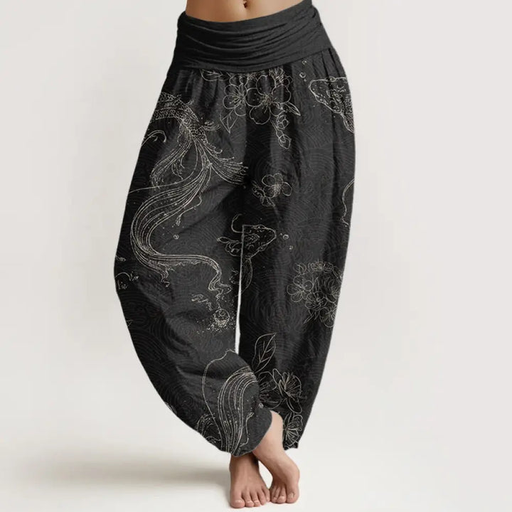 BWOOOH koi fish print harem pants - Pure Cotton Koi Fish Floral Pattern Wome