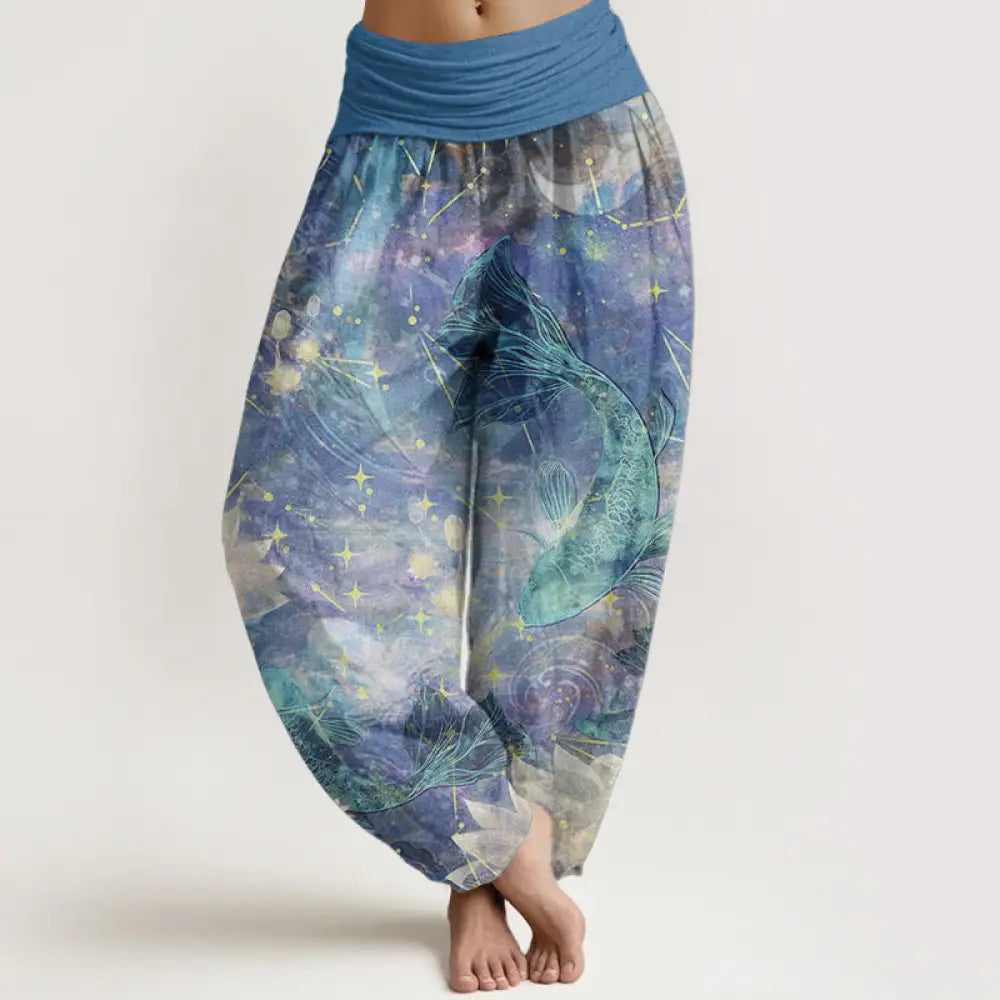 BWOOOH lotus print harem pants - Pure Cotton Koi Fish Lotus Moon Stars Pa