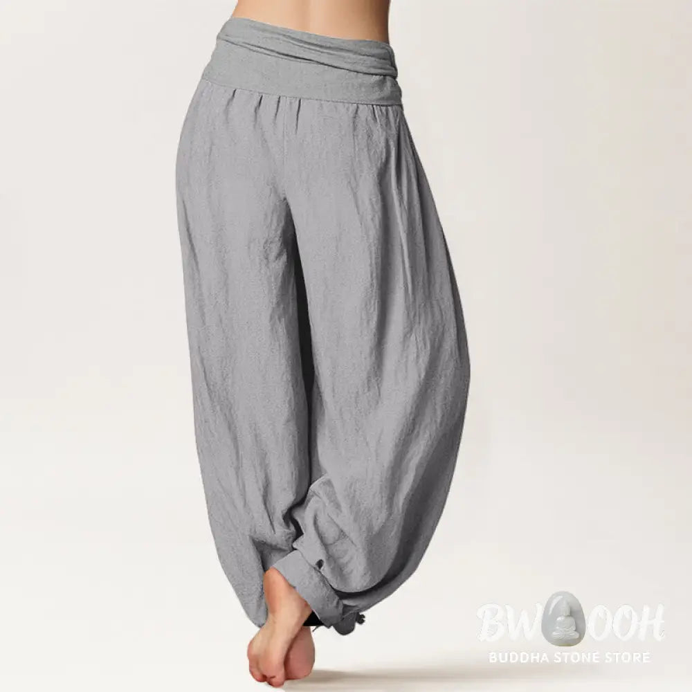 Buddha Stones Pure Cotton LightGrey Women’s Elastic Waist Harem Pants - Women’s Harem Pants