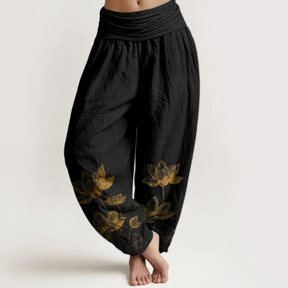 BWOOOH lotus print harem pants - Pure Cotton Line Drawing Lotus Flower Pa
