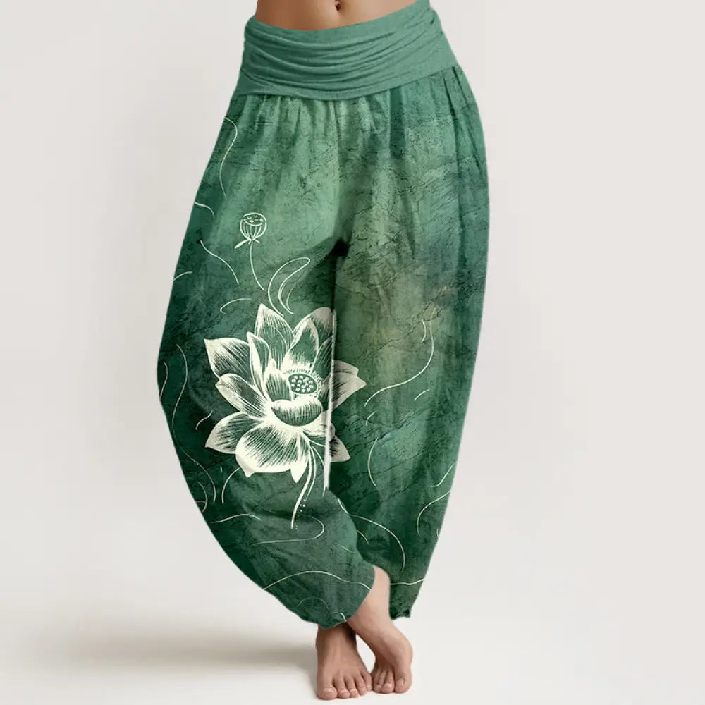 BWOOOH lotus print harem pants - Pure Cotton Lotus Flower Pattern Women&