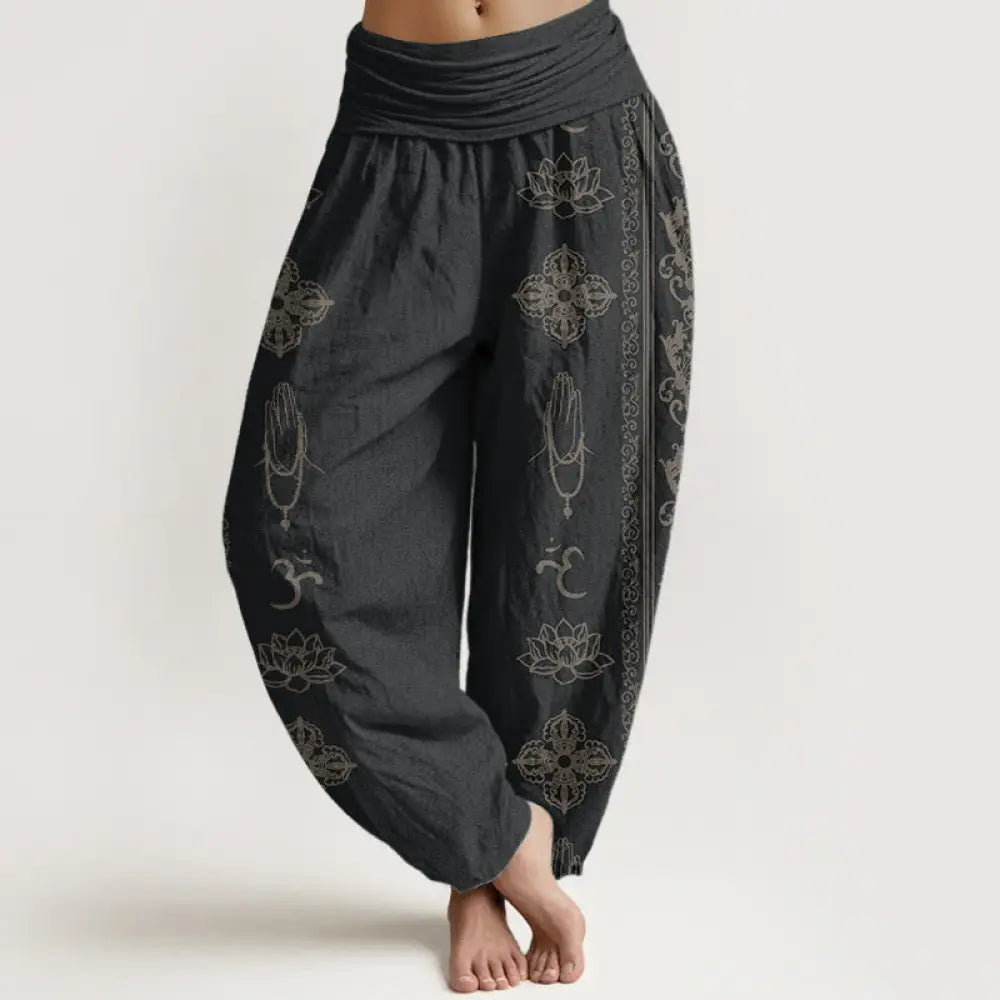 BWOOOH lotus print harem pants - Pure Cotton Lotus Flowers Double Dorje V