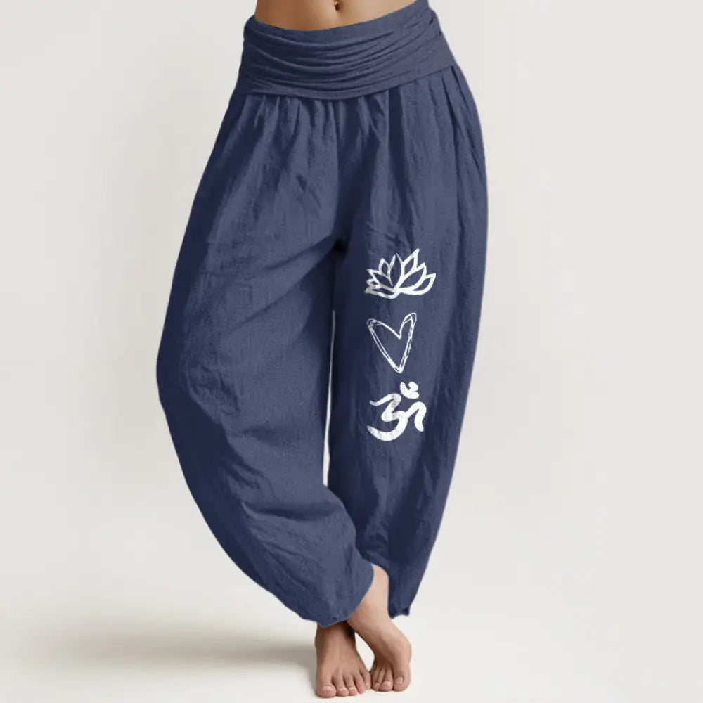 BWOOOH lotus print harem pants - Pure Cotton Lotus Heart Shape Om Symbol 