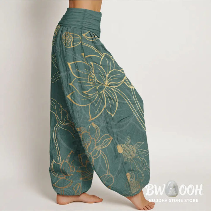 Buddha Stones Pure Cotton Lotus Leaf Koi Fish Women&