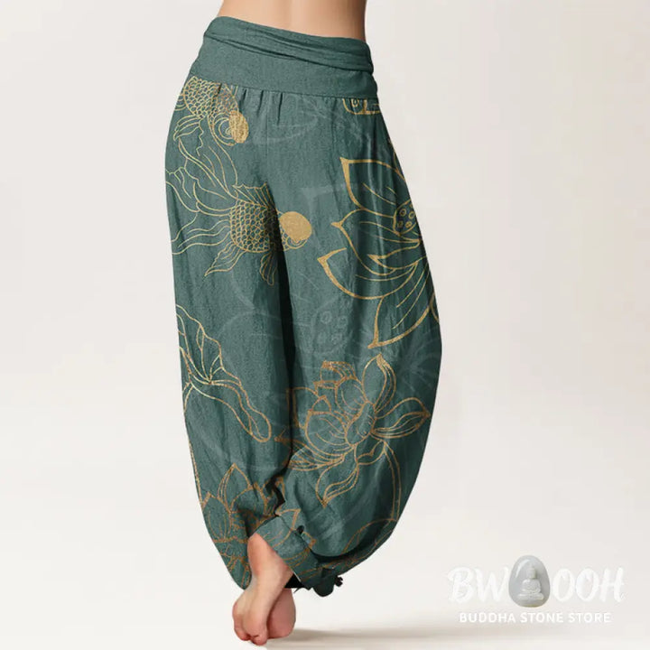 Buddha Stones Pure Cotton Lotus Leaf Koi Fish Women&