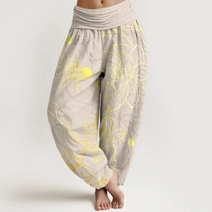 Buddha Stones Pure Cotton Lotus Leaf Koi Fish Women&
