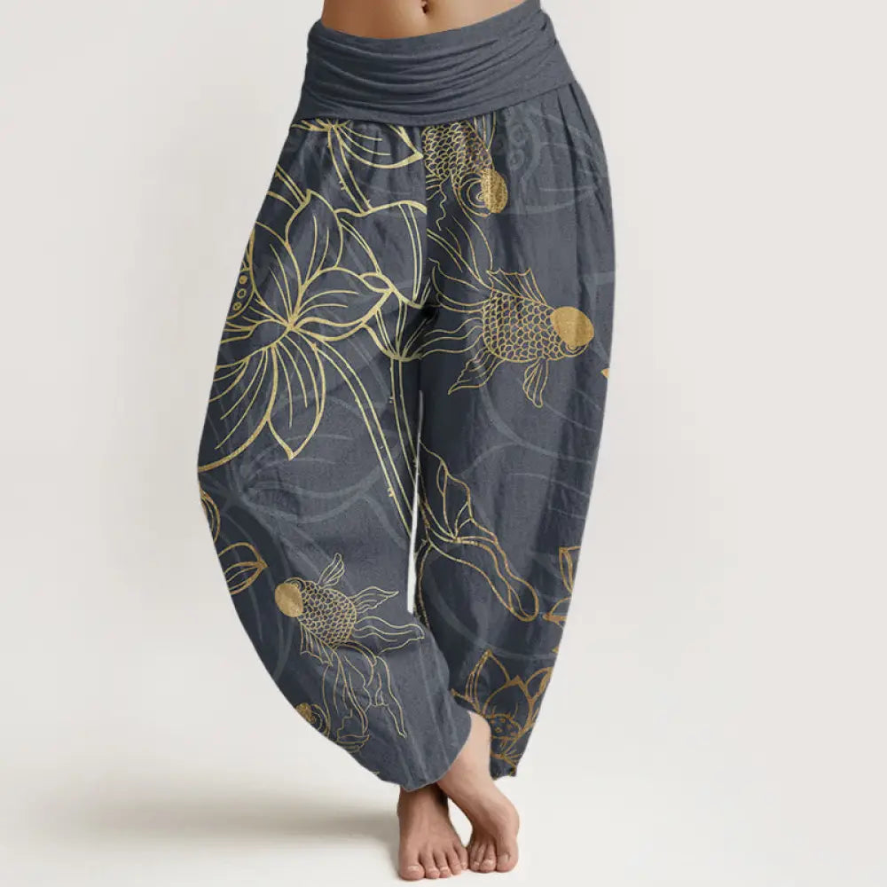 Buddha Stones Pure Cotton Lotus Leaf Koi Fish Women&