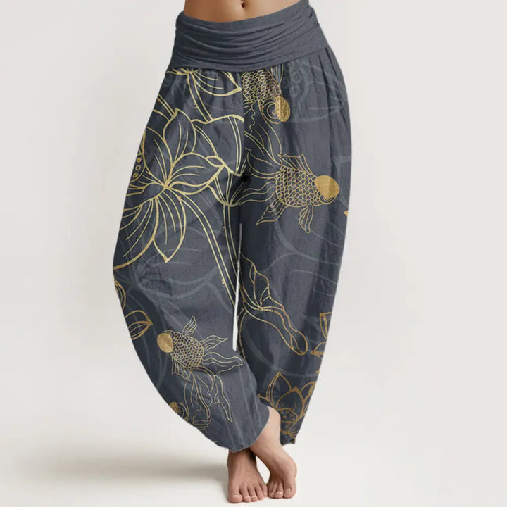 Buddha Stones Pure Cotton Lotus Leaf Koi Fish Women&