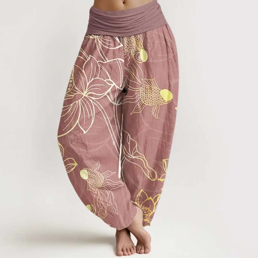 Buddha Stones Pure Cotton Lotus Leaf Koi Fish Women&