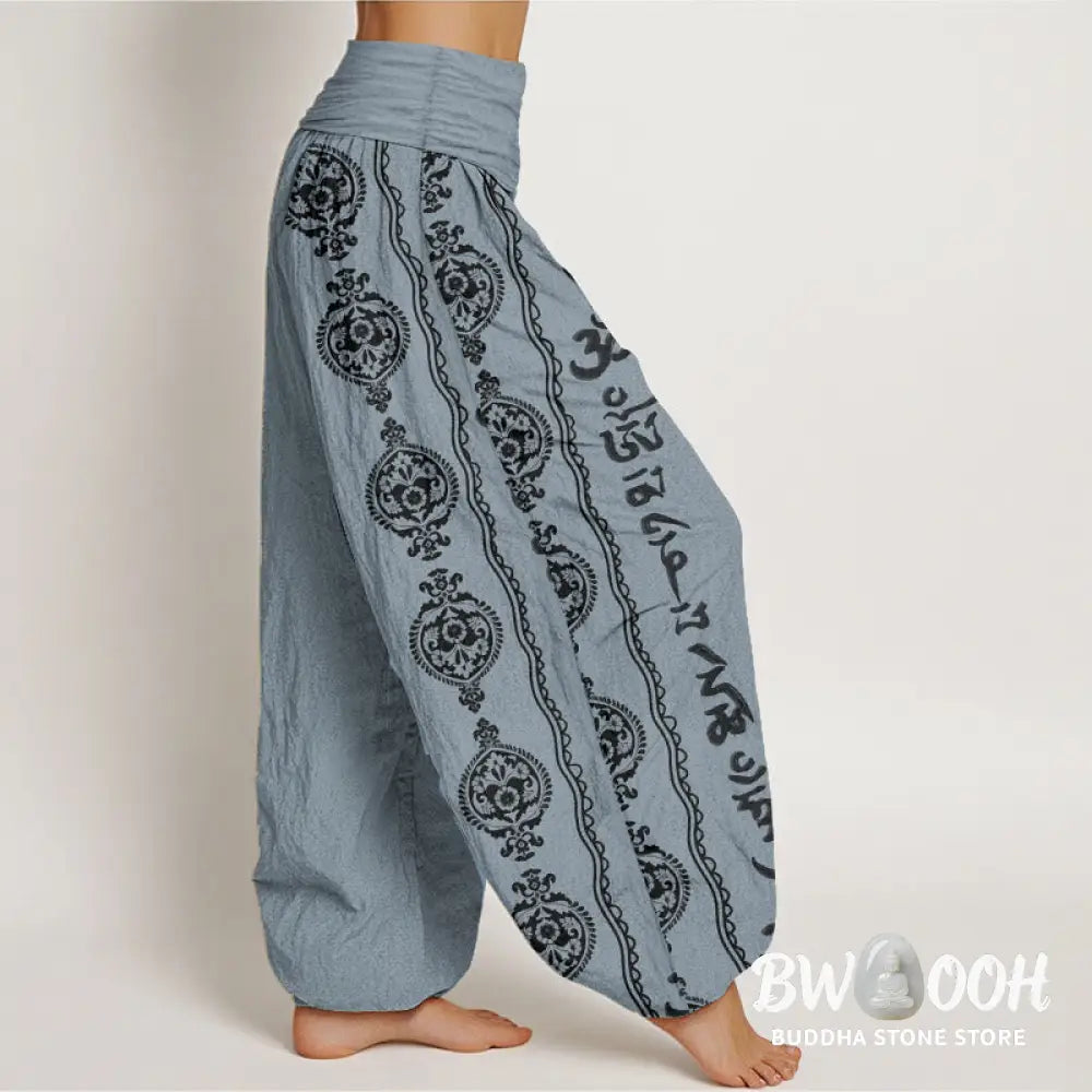Buddha Stones Pure Cotton Mandala Om Mani Padme Hum Women’s Elastic Waist Harem Pants - Women’s Harem Pants