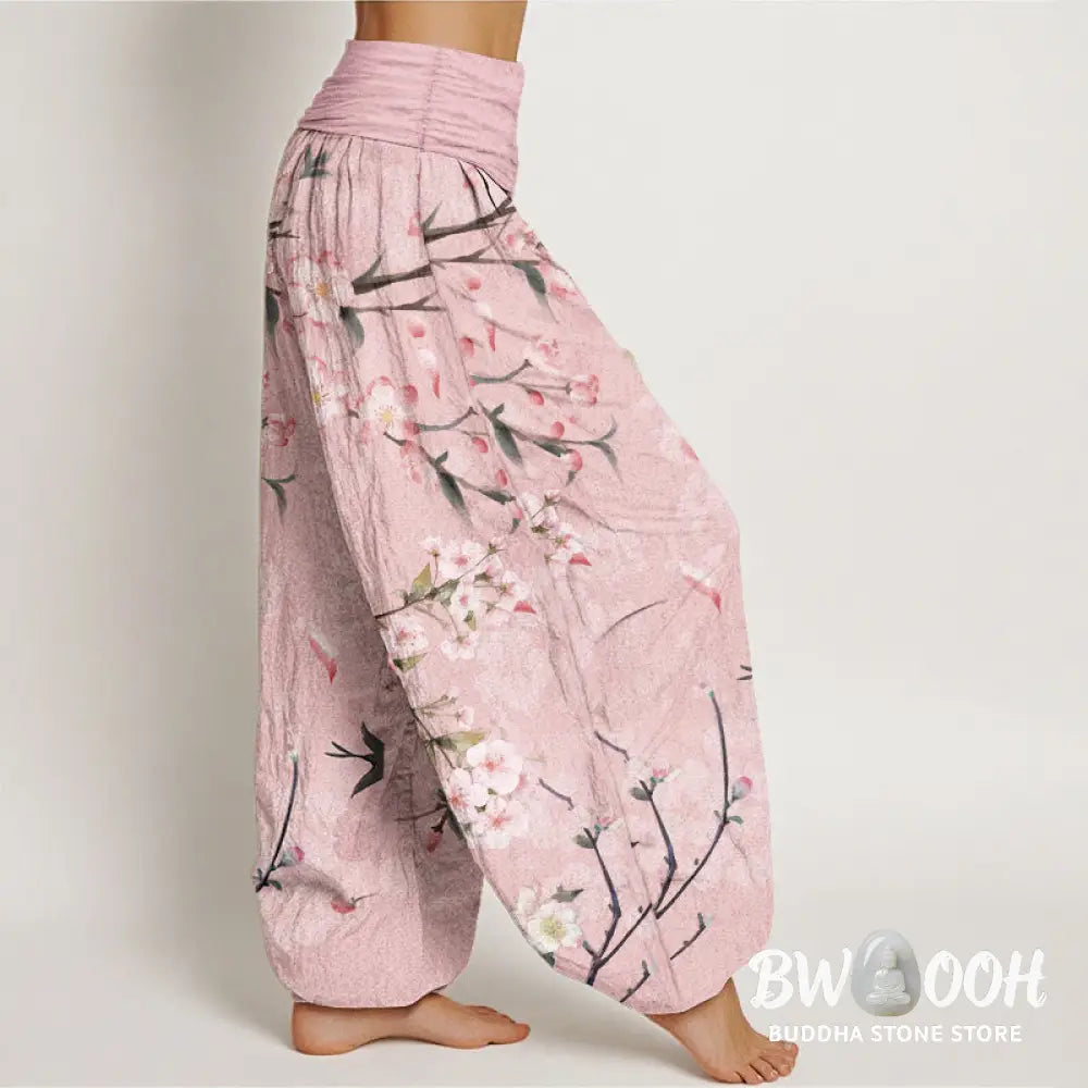 Buddha Stones Pure Cotton Peach Blossoms Flying Geese Pattern Women&