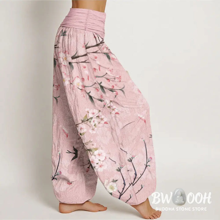 Buddha Stones Pure Cotton Peach Blossoms Flying Geese Pattern Women&