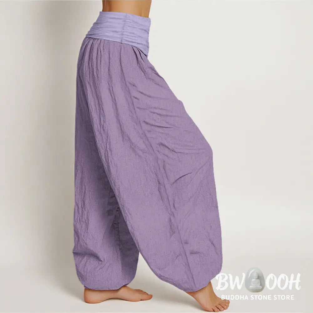 Buddha Stones Pure Cotton Plum Women’s Elastic Waist Harem Pants - Women’s Harem Pants