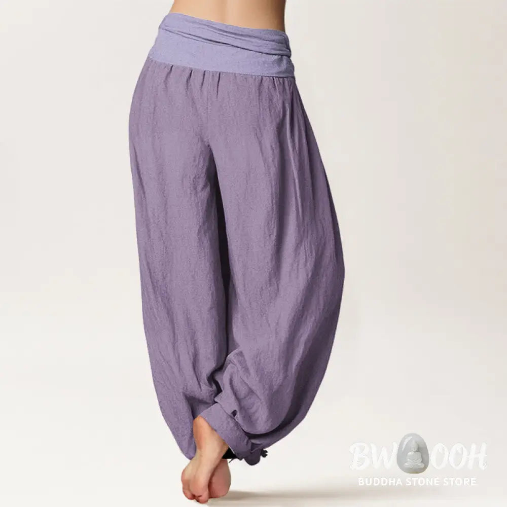 Buddha Stones Pure Cotton Plum Women’s Elastic Waist Harem Pants - Women’s Harem Pants
